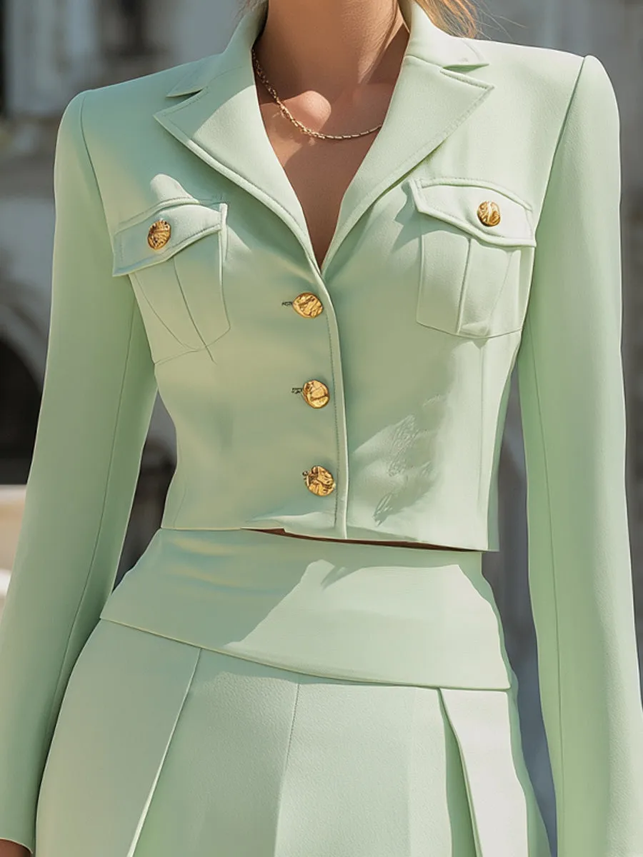 Mint Green Cropped Blazer & Pleated Mini Skirt Set sold by Mooyius product image thumbnail 2