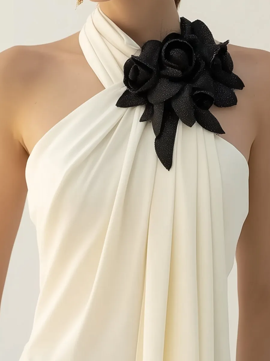 Chic Draped Halter Top With Elegant Floral Detailing sold by Mooyius product image thumbnail 2