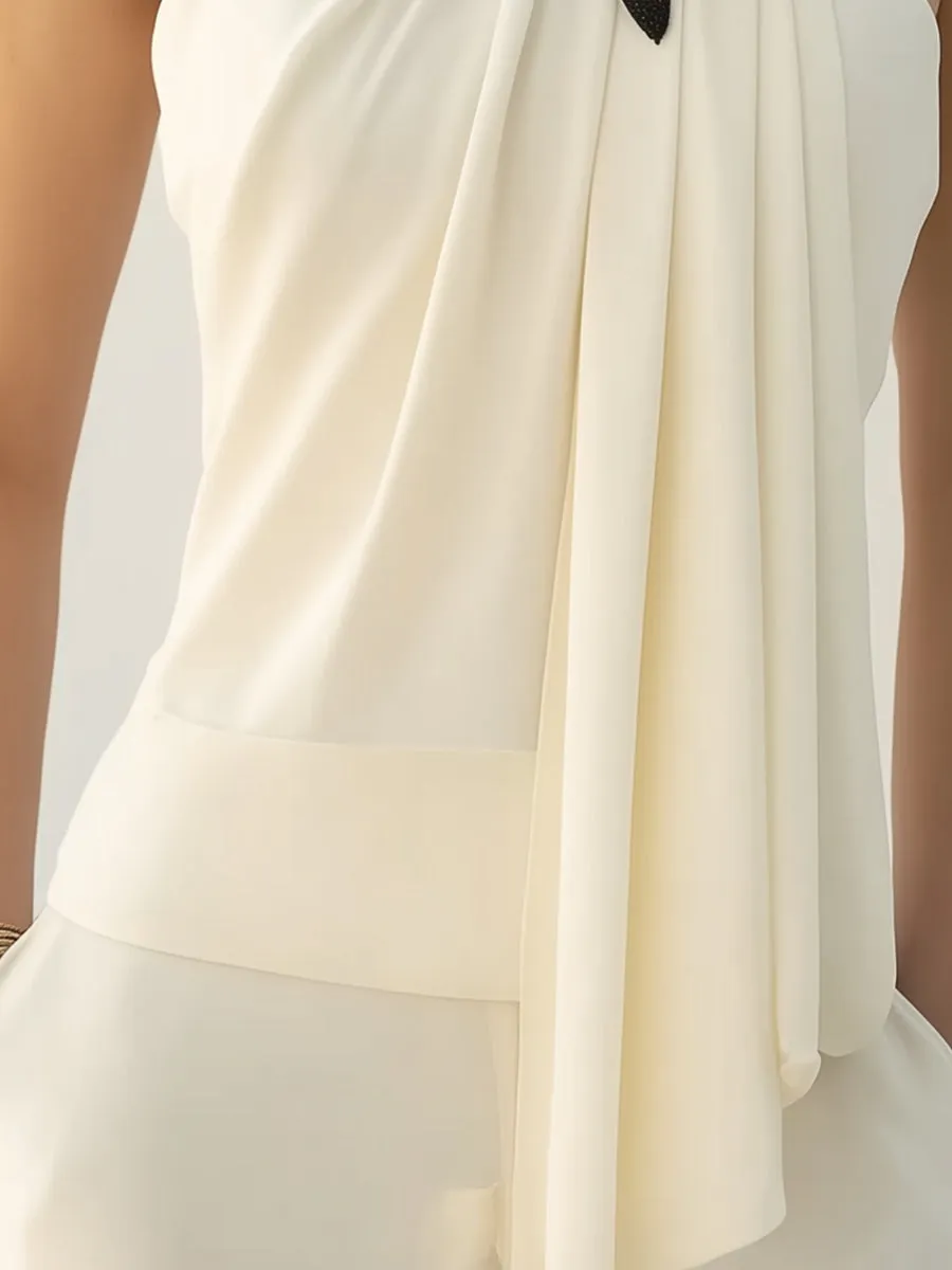 Chic Draped Halter Top With Elegant Floral Detailing sold by Mooyius product image thumbnail 3