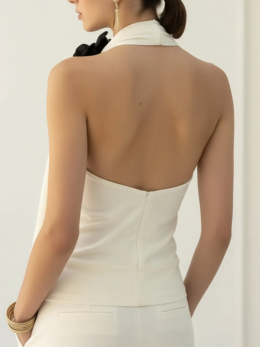 Chic Draped Halter Top With Elegant Floral Detailing sold by Mooyius product image thumbnail 4