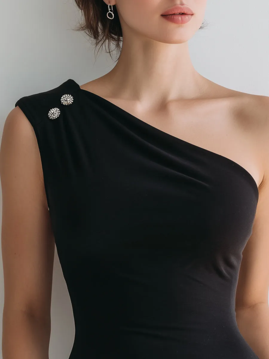 Asymmetrical One-Shoulder Top With Gem Accents sold by Mooyius product image thumbnail 3