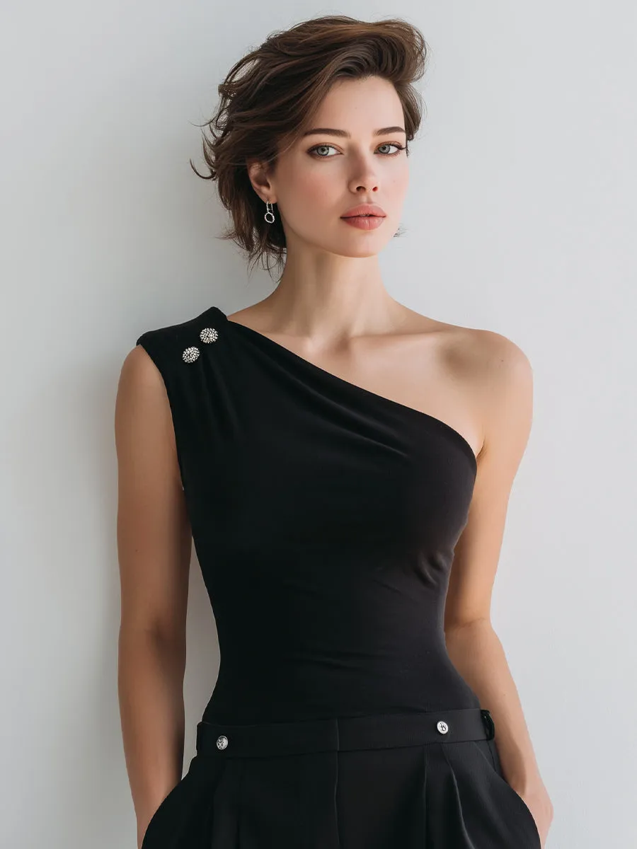 Asymmetrical One-Shoulder Top With Gem Accents sold by Mooyius product image thumbnail 2