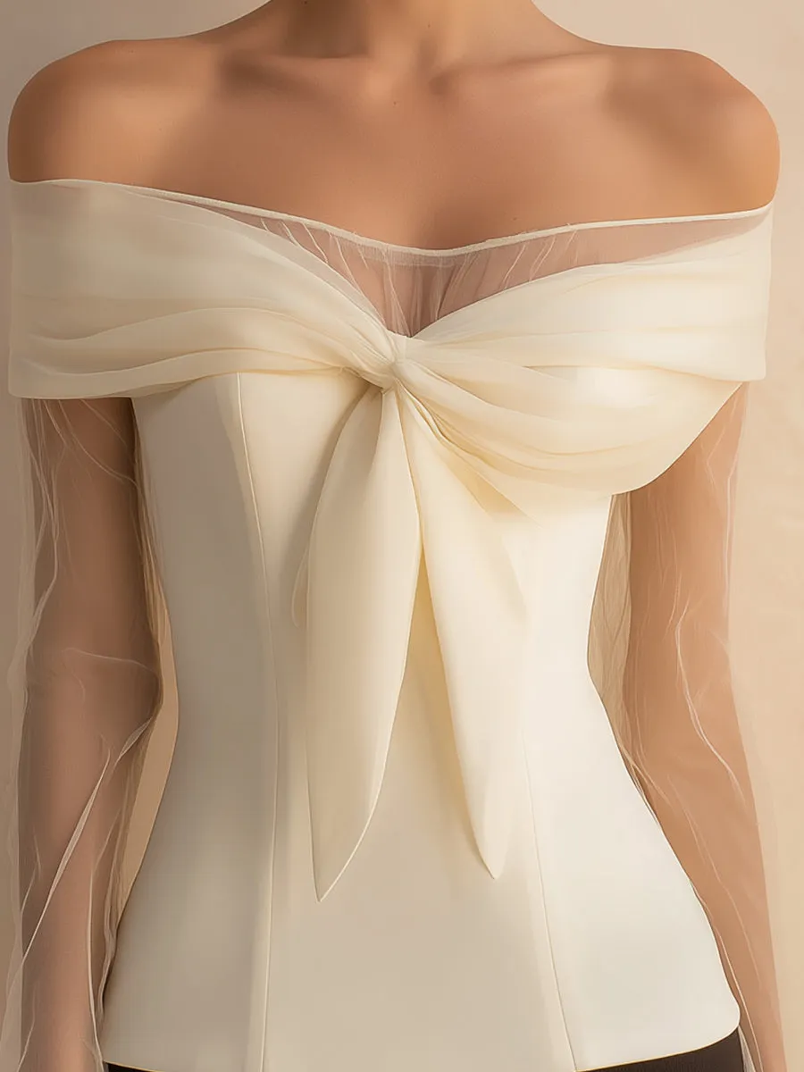Off-Shoulder Bow Detail Top With Sheer Sleeves sold by Mooyius product image thumbnail 3
