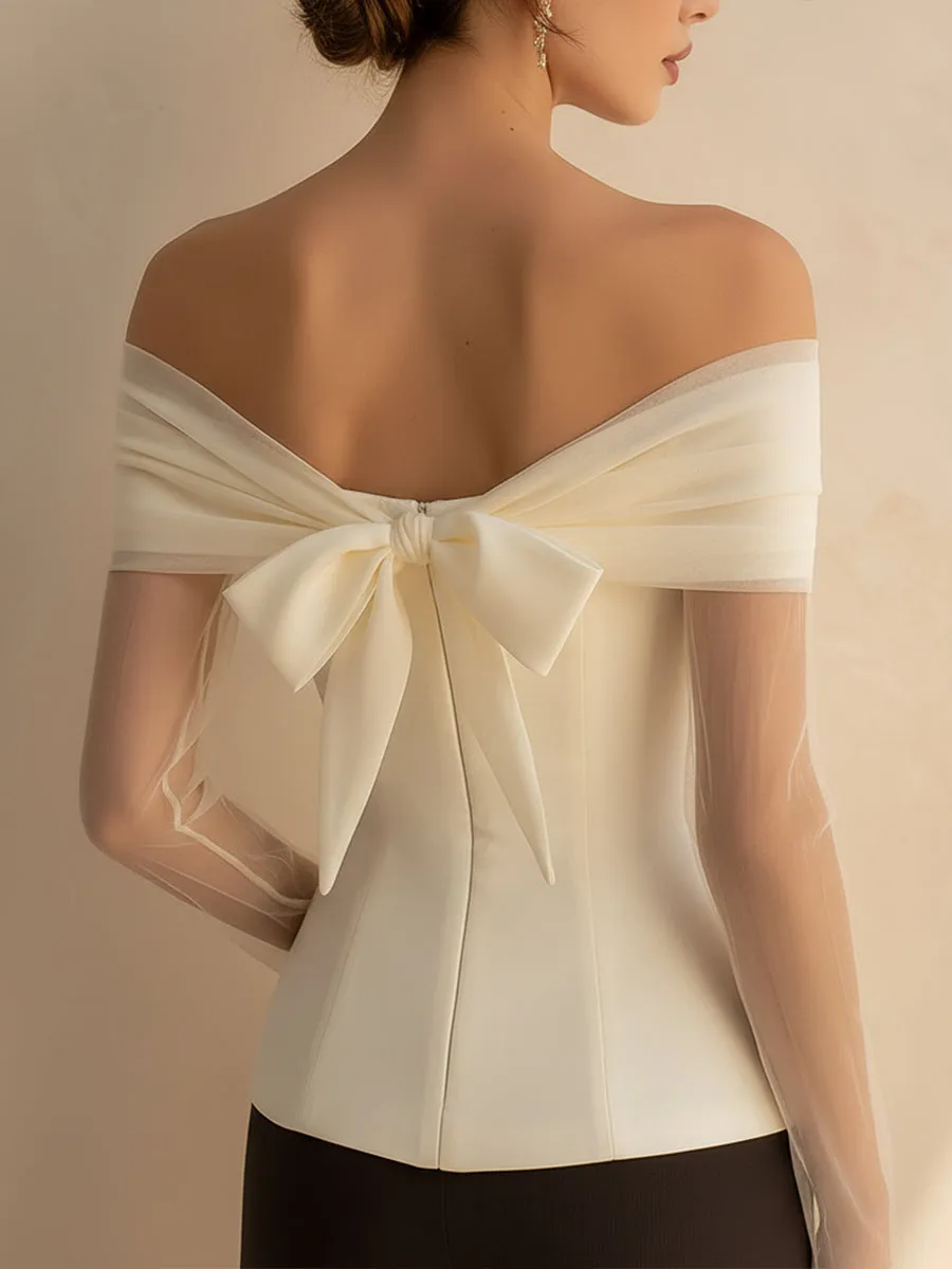 Off-Shoulder Bow Detail Top With Sheer Sleeves sold by Mooyius product image thumbnail 5