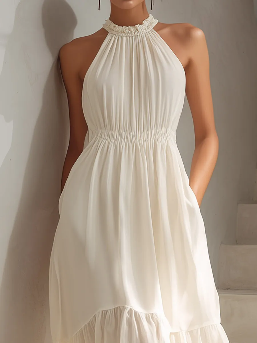 Ivory Halter Neck Tiered Midi Dress sold by Mooyius product image thumbnail 2