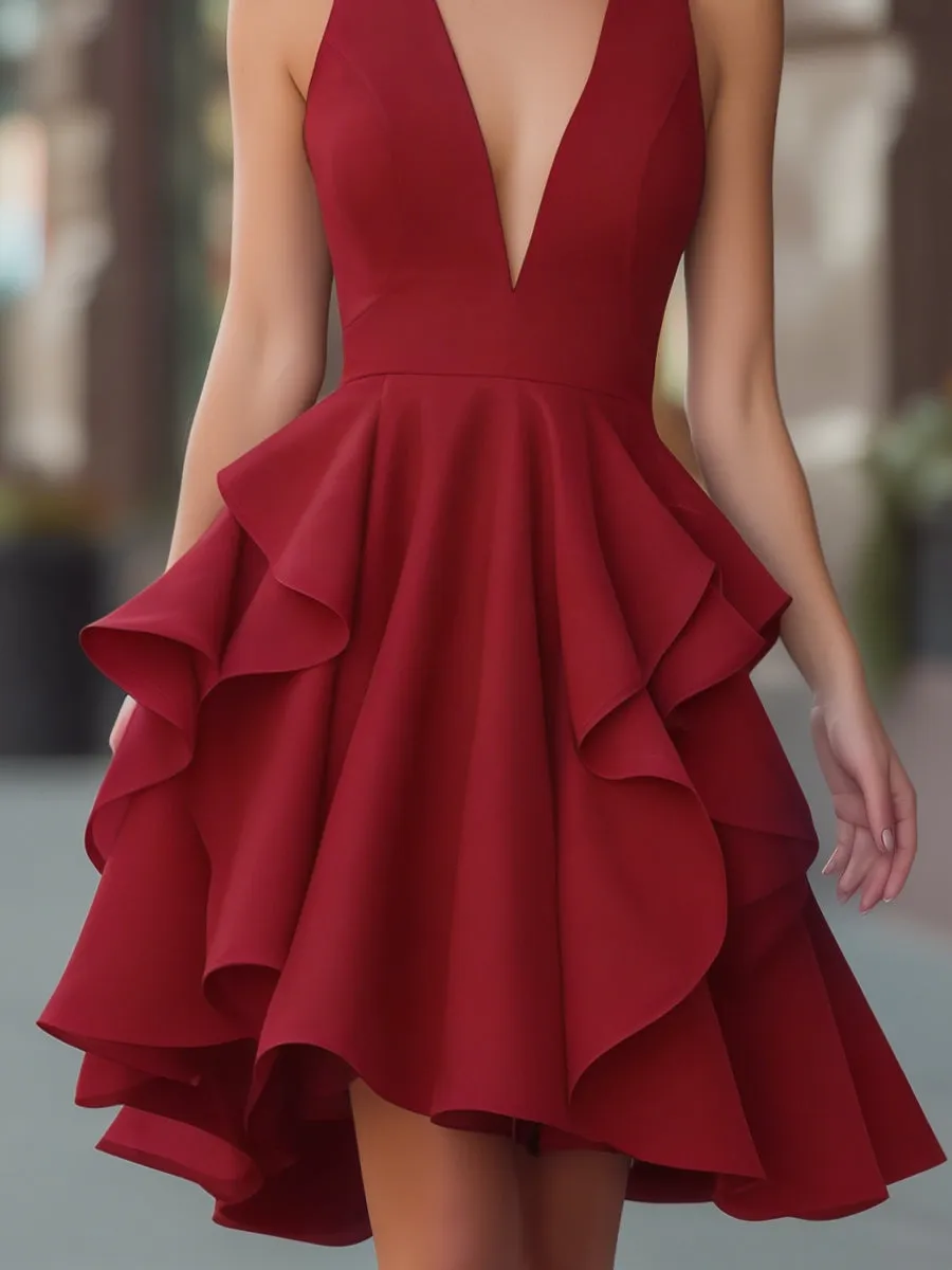 Sleeveless Ruffled V-Neck A-Line Dress sold by Mooyius product image thumbnail 3