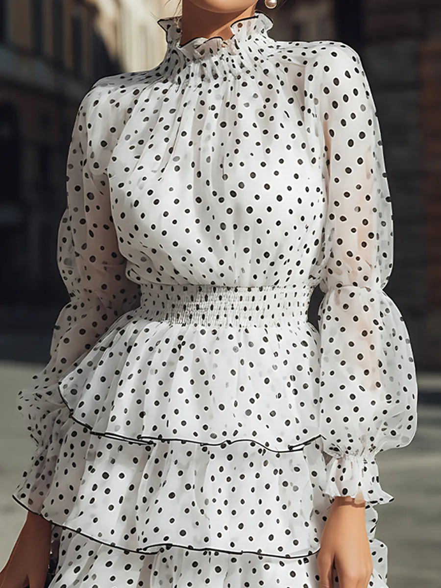 White Polka Dot Tiered Ruffle Dress sold by Mooyius product image thumbnail 3