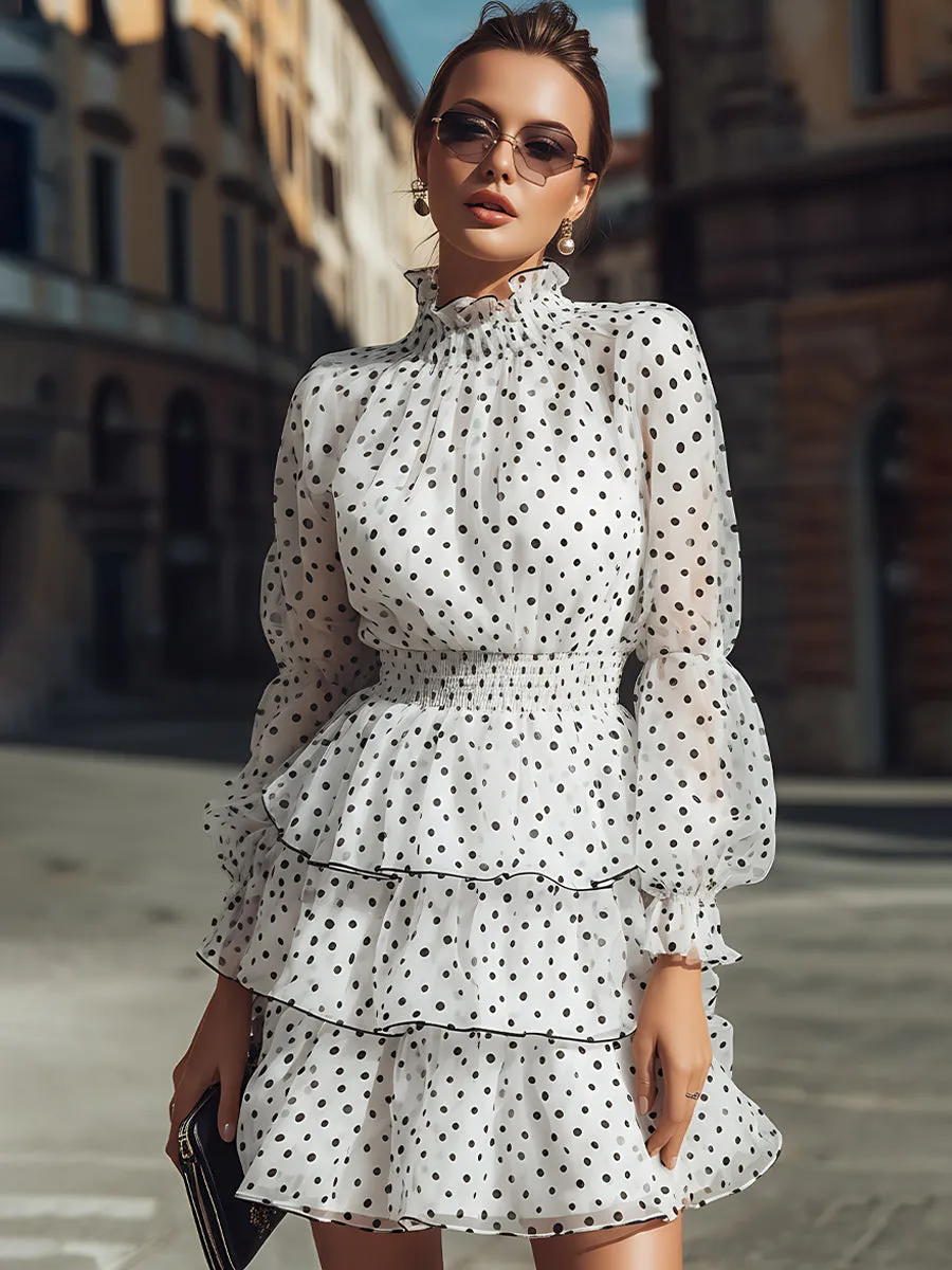 White Polka Dot Tiered Ruffle Dress sold by Mooyius product image thumbnail 2