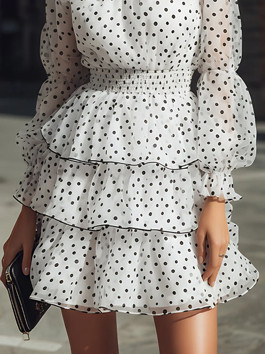 White Polka Dot Tiered Ruffle Dress sold by Mooyius product image thumbnail 4
