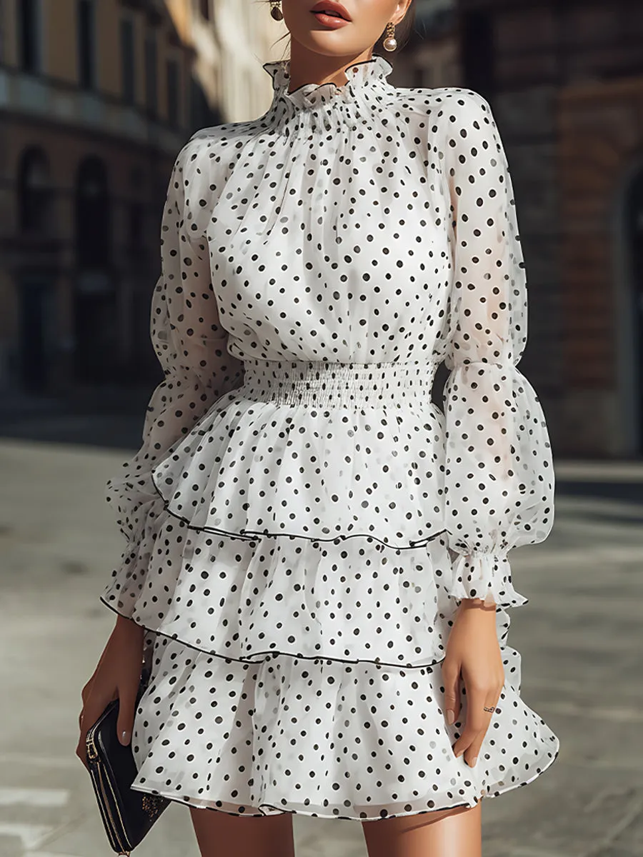 White Polka Dot Tiered Ruffle Dress sold by Mooyius