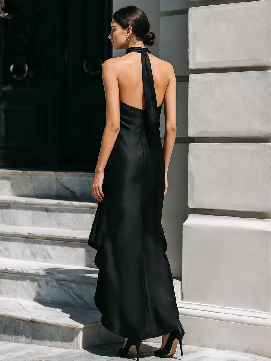 Elegant Halter Neck Asymmetric Ruffle Hem Maxi Dress sold by Mooyius product image thumbnail 3