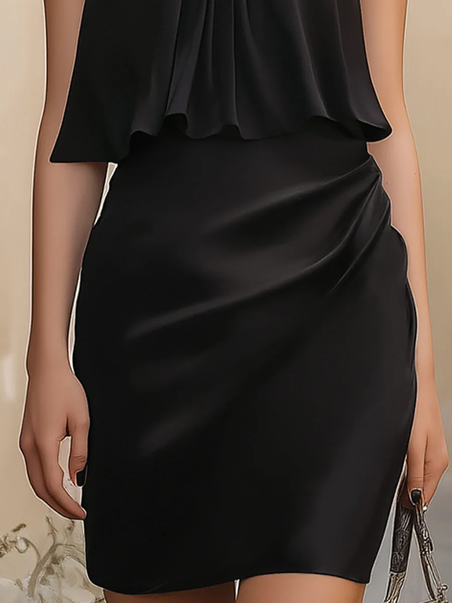Elegant Black Satin Halter Neck Ruched Mini Dress sold by Mooyius product image thumbnail 5
