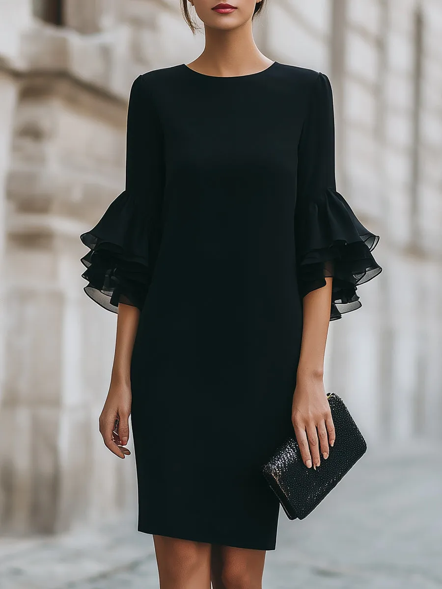 Black Dress With Ruffled Sheer Sleeves sold by Mooyius