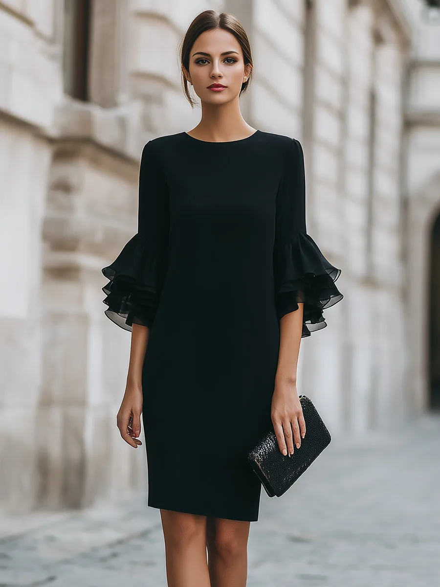 Black Dress With Ruffled Sheer Sleeves sold by Mooyius product image thumbnail 2