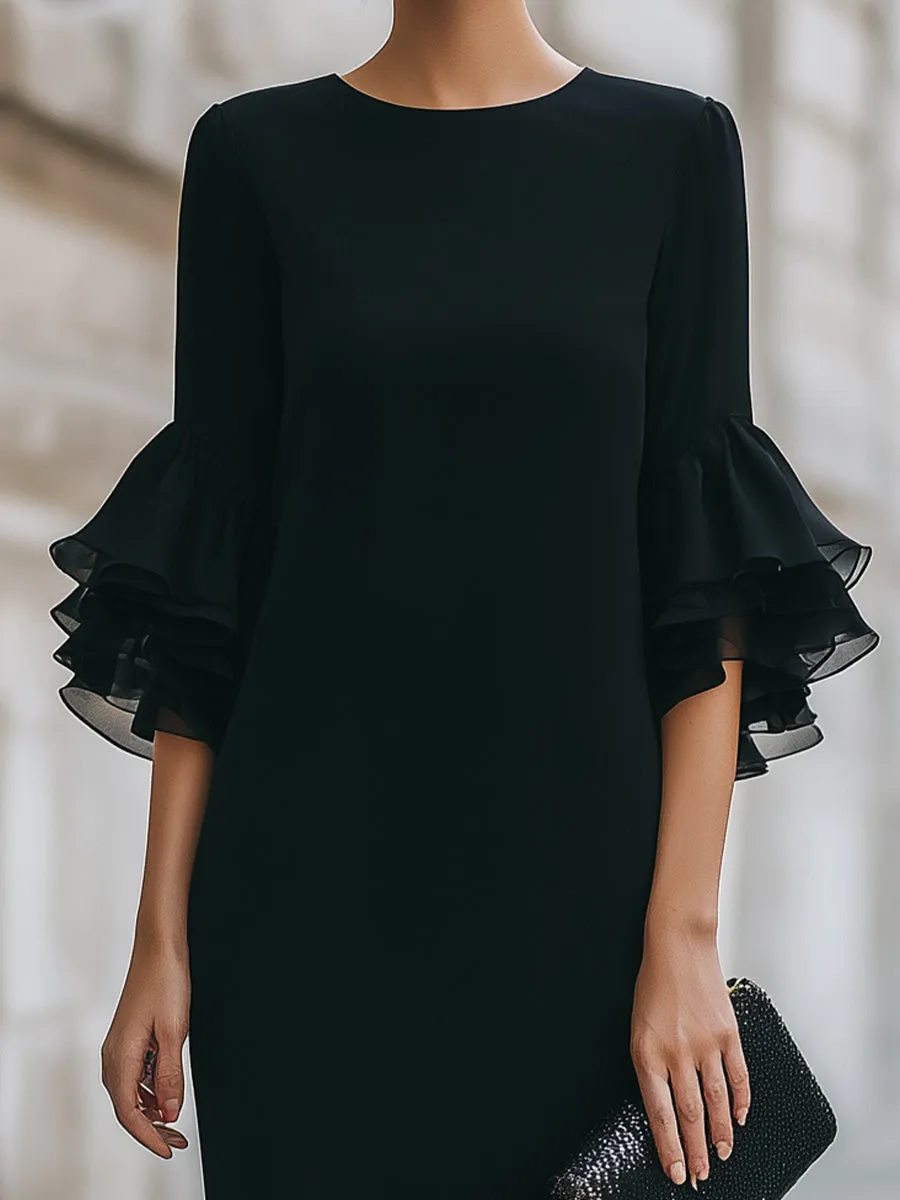 Black Dress With Ruffled Sheer Sleeves sold by Mooyius product image thumbnail 3