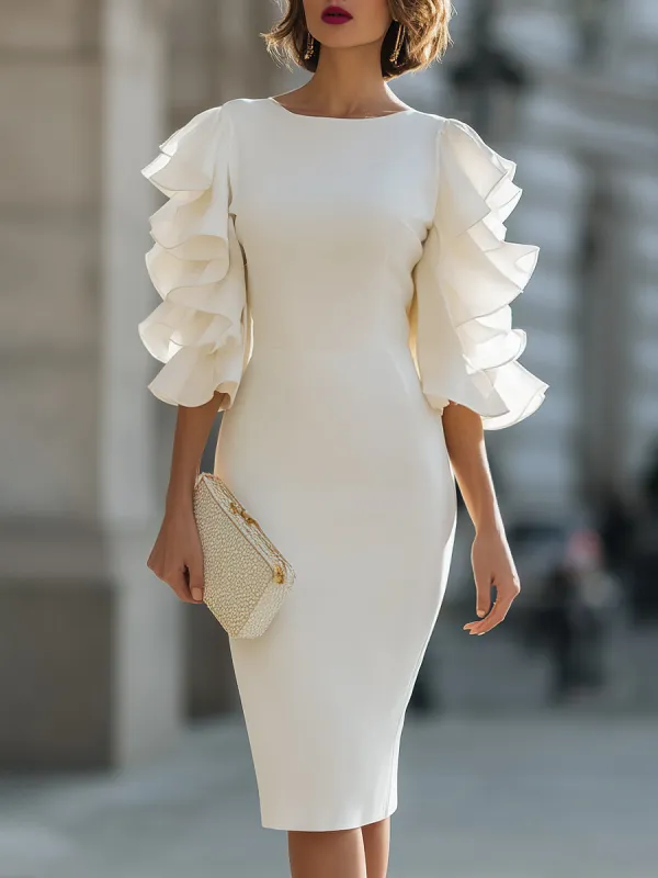 White Dress With Ruffled Sheer Sleeves made by Mooyius