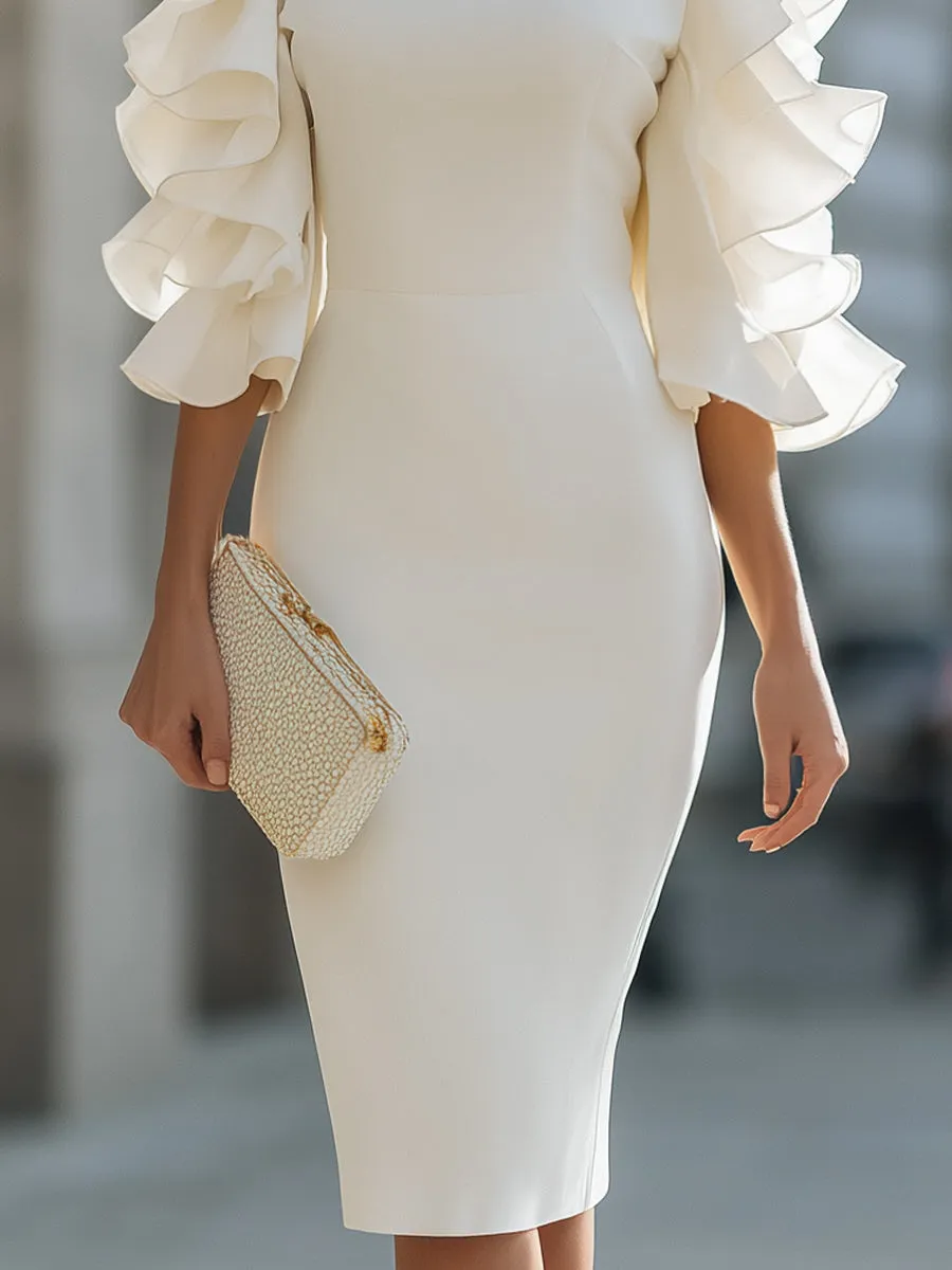 White Dress With Ruffled Sheer Sleeves sold by Mooyius product image thumbnail 3