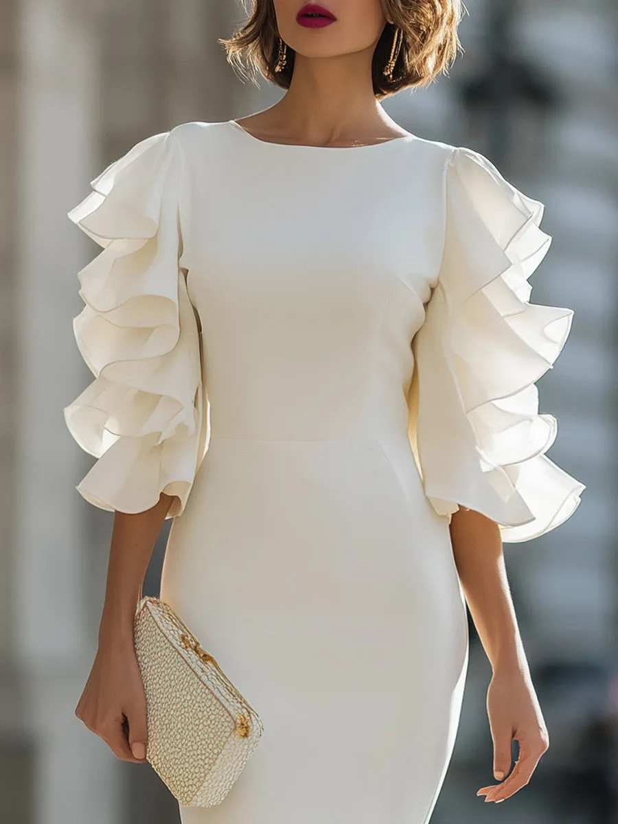 White Dress With Ruffled Sheer Sleeves sold by Mooyius product image thumbnail 4