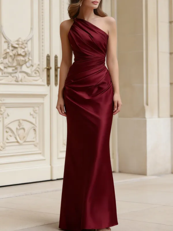 Asymmetric One-Shoulder Satin Maxi Dress made by Mooyius