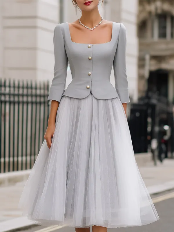 Square-Neck Top & Tulle Midi Skirt Two-Piece Set made by Mooyius
