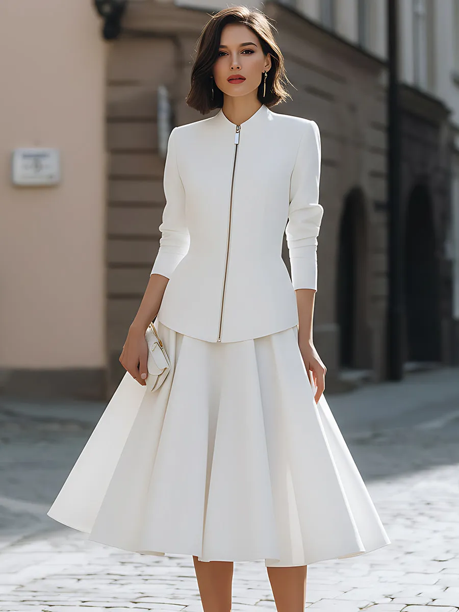 Zip-Front Tailored Jacket And Midi Skirt Set sold by Mooyius product image thumbnail 2