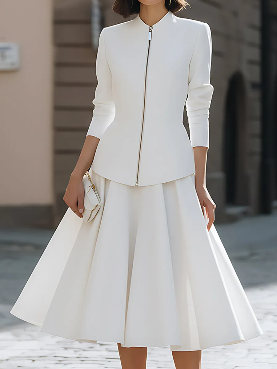 Zip-Front Tailored Jacket And Midi Skirt Set sold by Mooyius product image thumbnail 4