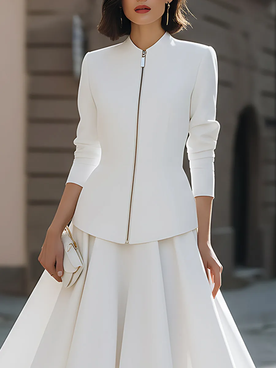 Zip-Front Tailored Jacket And Midi Skirt Set sold by Mooyius product image thumbnail 3