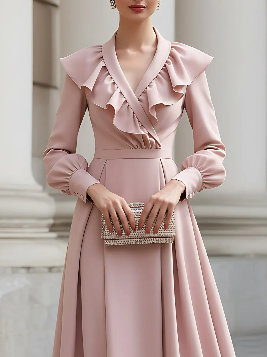 Ruffled Wrap-Neck Long Sleeve Midi Dress sold by Mooyius product image thumbnail 3