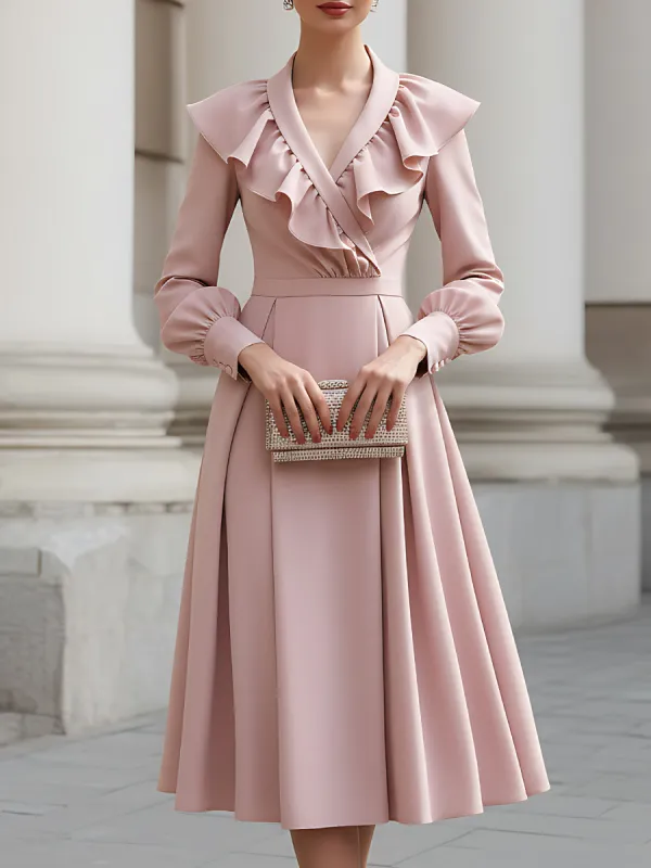 Ruffled Wrap-Neck Long Sleeve Midi Dress made by Mooyius