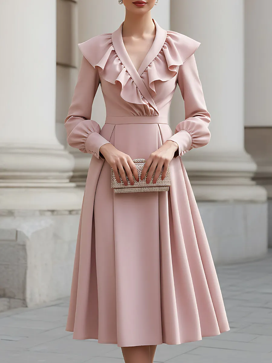 Ruffled Wrap-Neck Long Sleeve Midi Dress sold by Mooyius