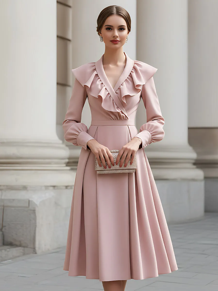 Ruffled Wrap-Neck Long Sleeve Midi Dress sold by Mooyius product image thumbnail 2