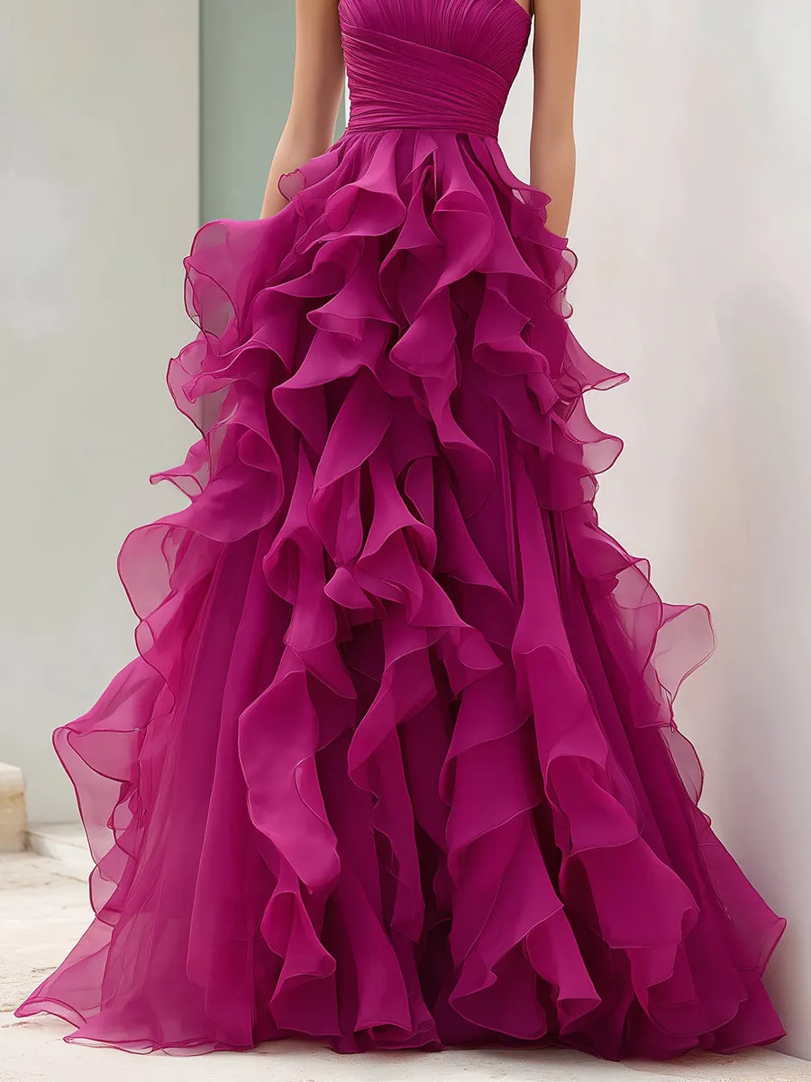 Strapless Magenta Ruffled Ball Gown sold by Mooyius product image thumbnail 4