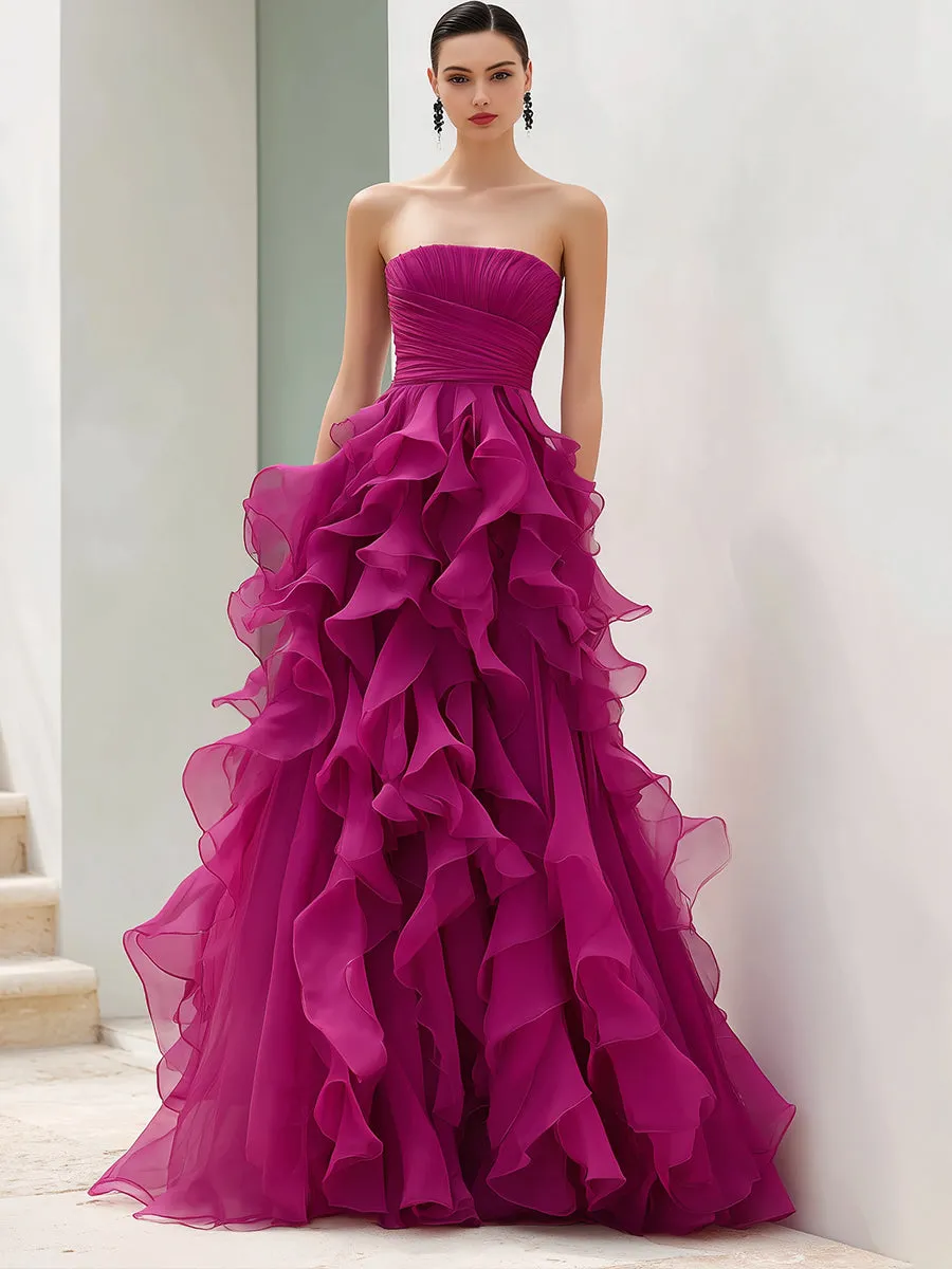 Strapless Magenta Ruffled Ball Gown sold by Mooyius product image thumbnail 2