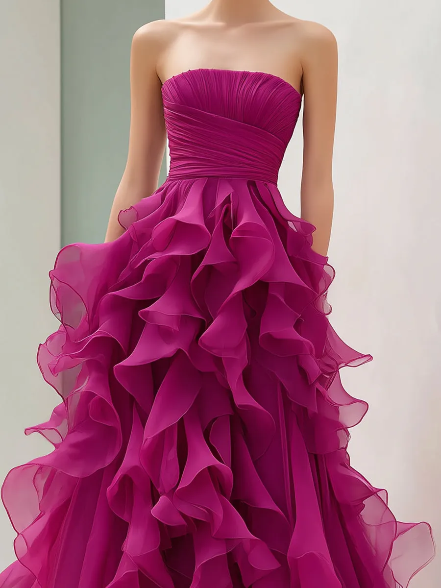 Strapless Magenta Ruffled Ball Gown sold by Mooyius product image thumbnail 3
