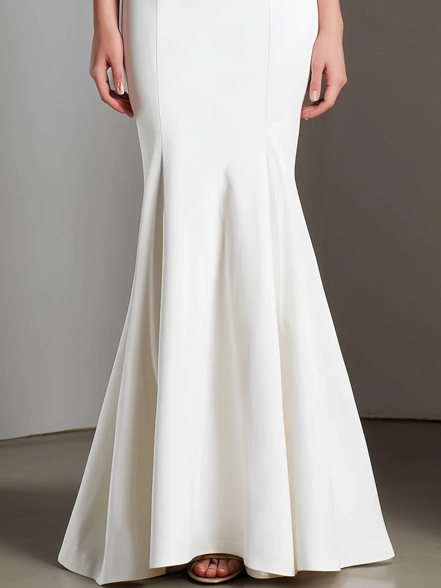 White Mandarin Collar Mermaid Dress With Keyhole Detail sold by Mooyius product image thumbnail 3