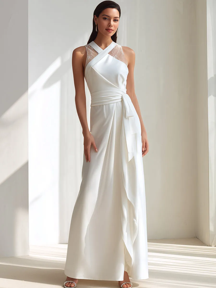 White Cross-Neck Lace Panel Wrap Maxi Dress sold by Mooyius product image thumbnail 2