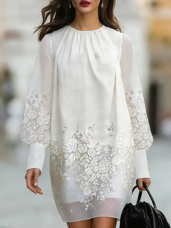 Elegant Shift Dress With Sheer Sleeves made by Mooyius