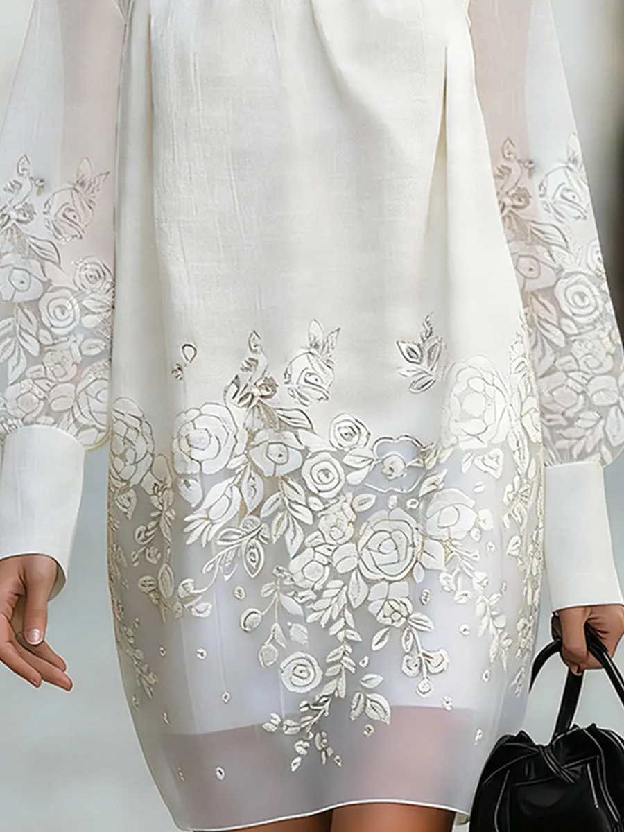Elegant Shift Dress With Sheer Sleeves sold by Mooyius product image thumbnail 4