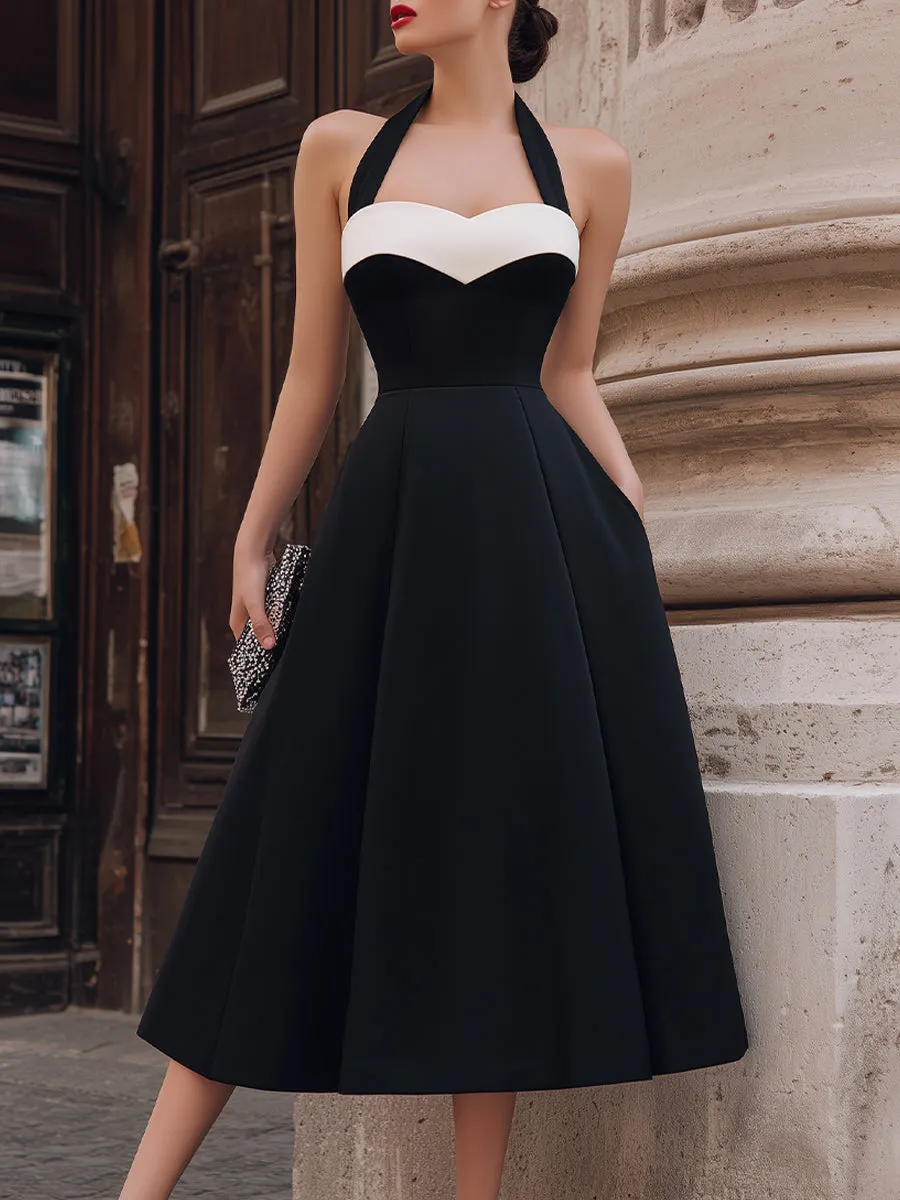 Halter Neck Sweetheart A-Line Midi Dress sold by Mooyius