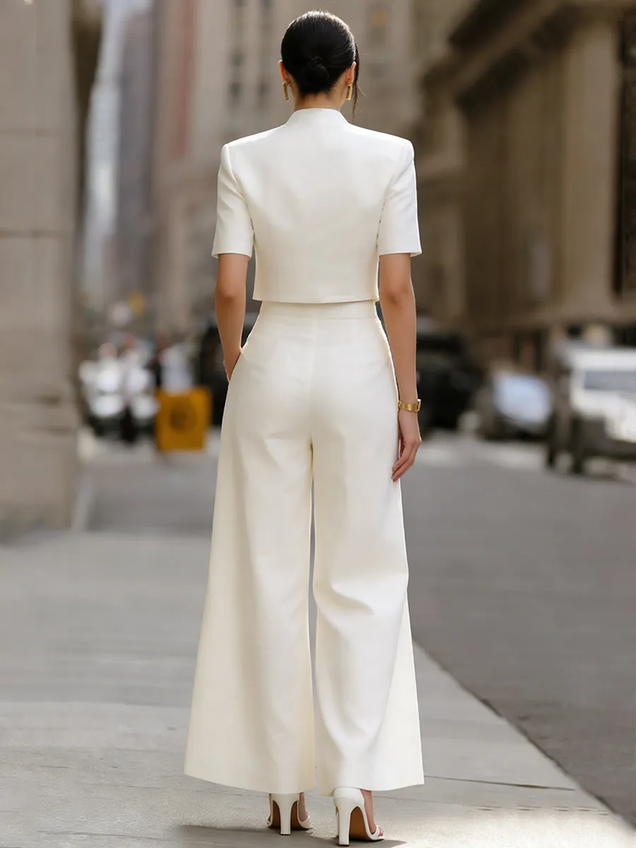Modern Structured Two-Piece Set – Cropped Zip-Front Jacket & Wide-Leg Trousers sold by Mooyius product image thumbnail 5