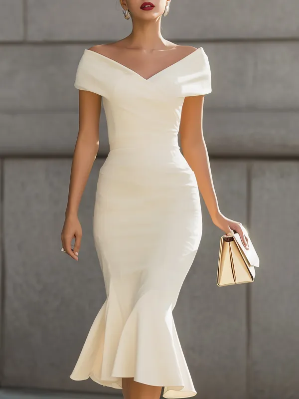 Ivory Off-the-Shoulder Mermaid Midi Dress made by Mooyius