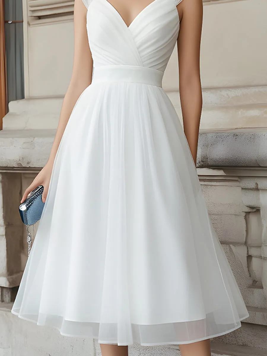 V-Neck Pleated Midi Dress With Cap Sleeves sold by Mooyius product image thumbnail 4