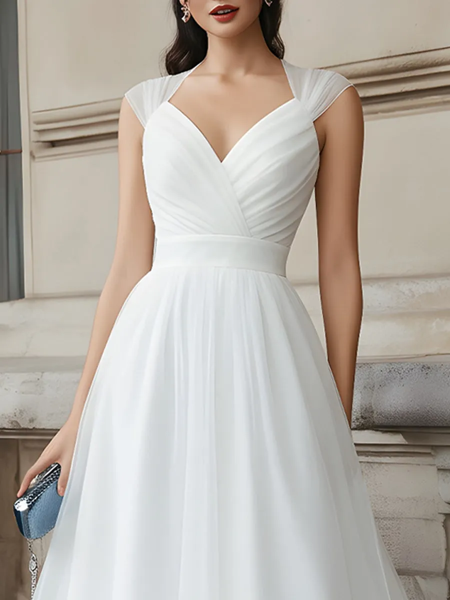V-Neck Pleated Midi Dress With Cap Sleeves sold by Mooyius product image thumbnail 3