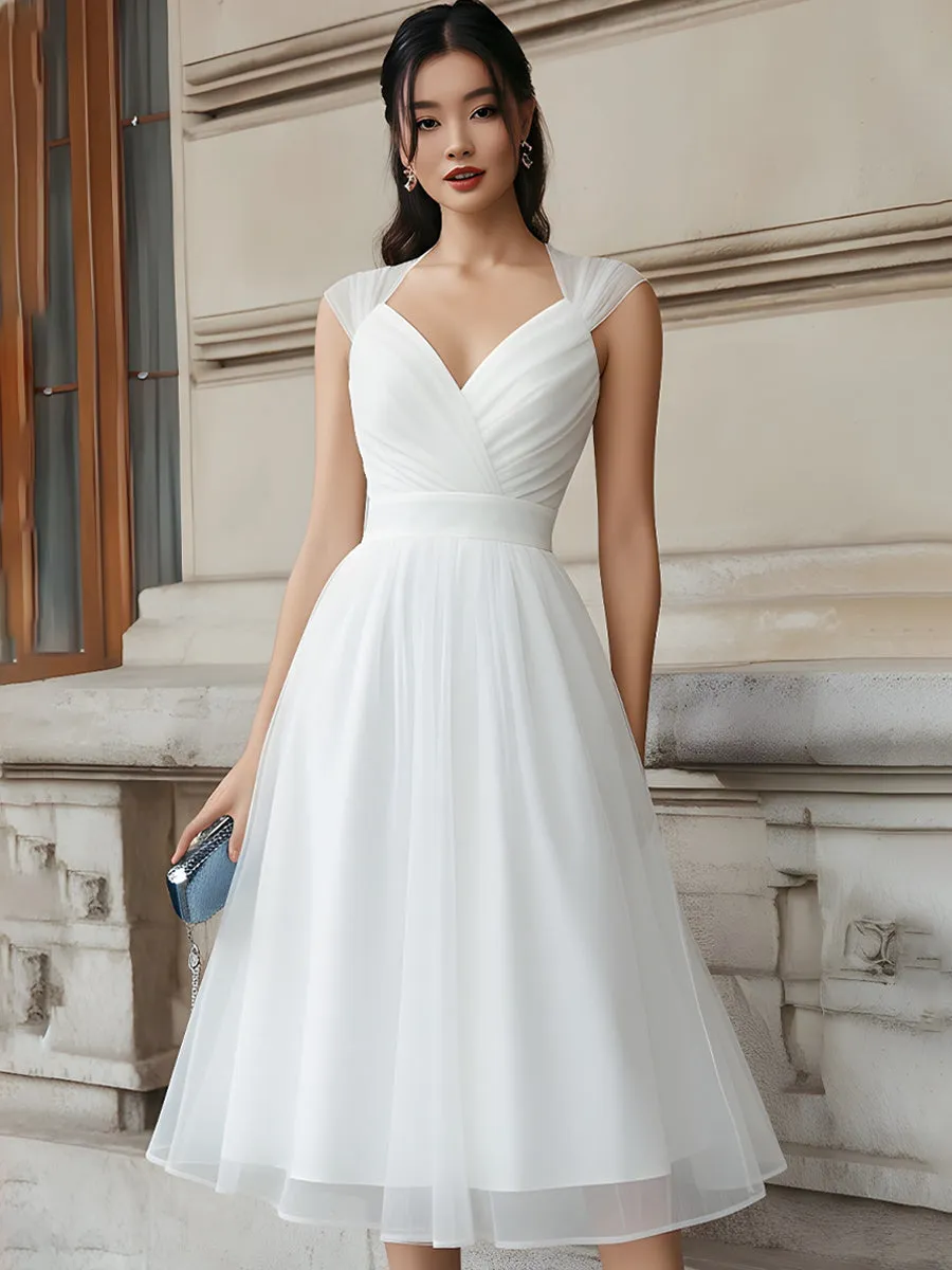V-Neck Pleated Midi Dress With Cap Sleeves sold by Mooyius product image thumbnail 2