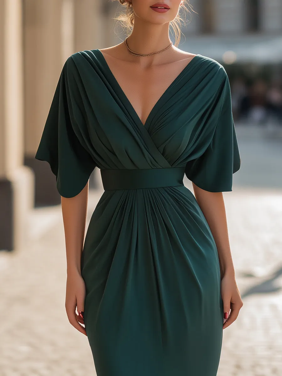 Draped V-Neck Maxi Dress With Front Slit sold by Mooyius product image thumbnail 2