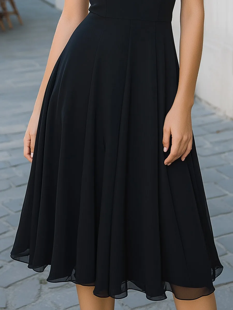 Off-Shoulder Mesh Panel A-Line Midi Dress sold by Mooyius product image thumbnail 4