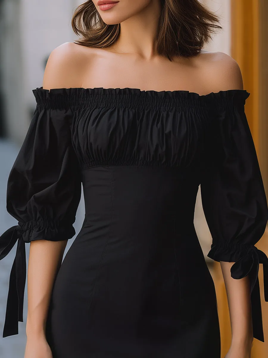 Off-Shoulder Tie-Sleeve Mini Dress sold by Mooyius product image thumbnail 3