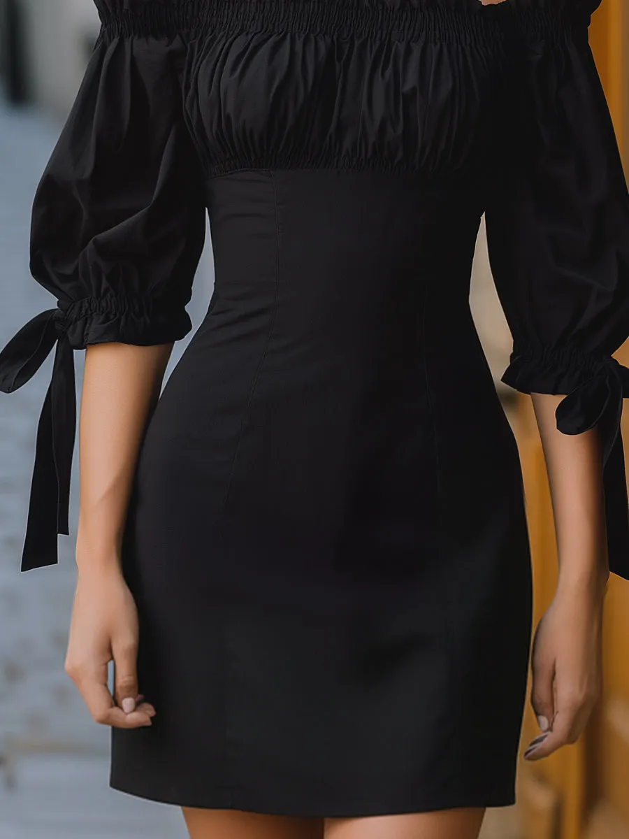 Off-Shoulder Tie-Sleeve Mini Dress sold by Mooyius product image thumbnail 4