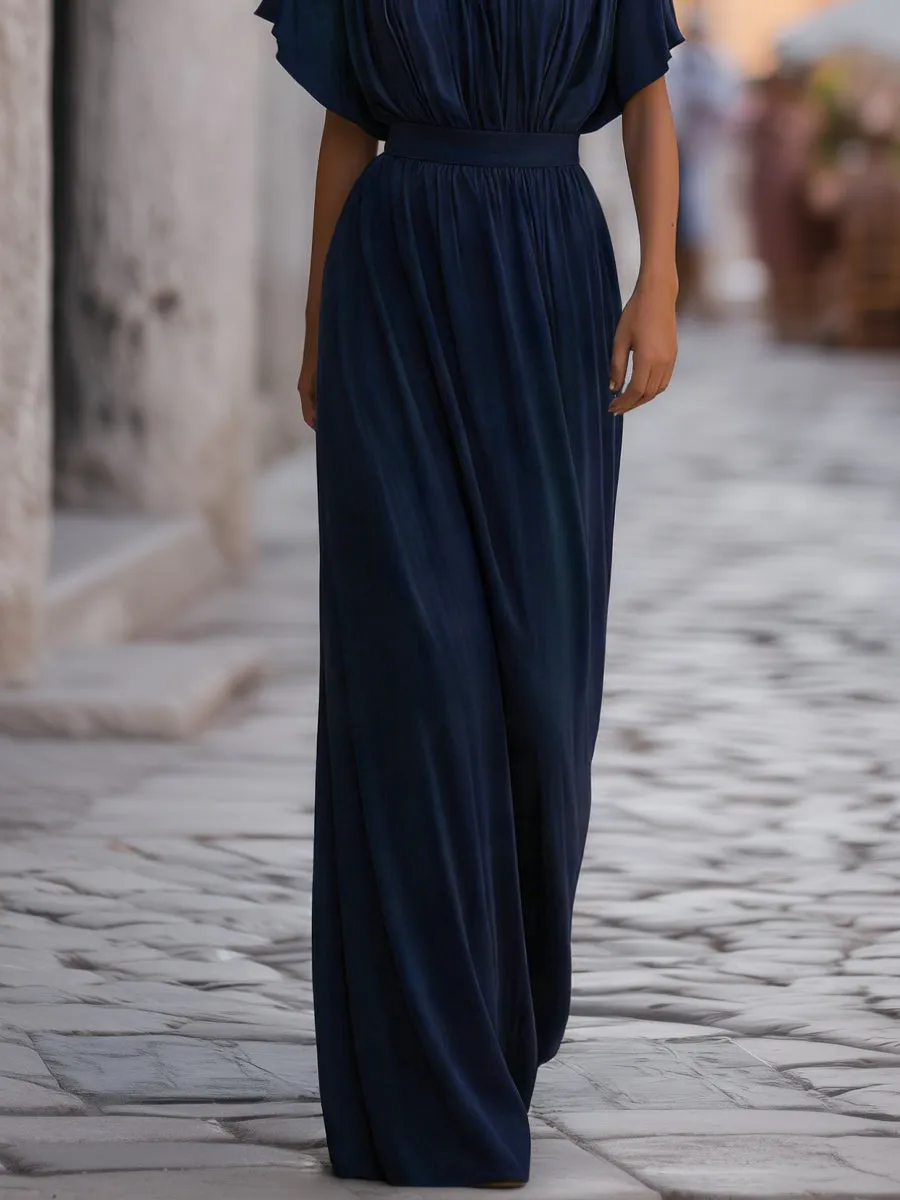 Off-Shoulder Defined Waist Draped Maxi Dress sold by Mooyius product image thumbnail 3