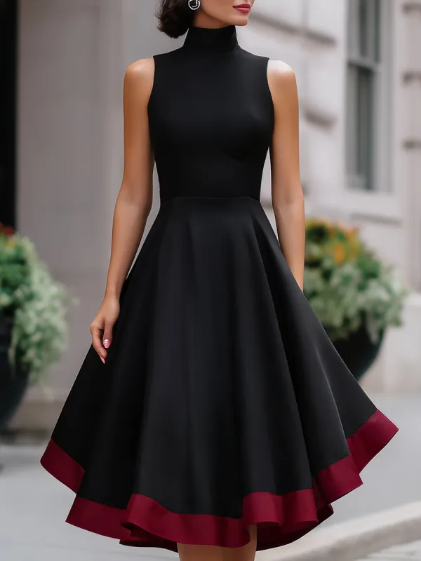 Contrast Hem High-Neck Fit-and-Flare Midi Dress made by Mooyius